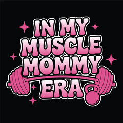 Fototapeta premium Muscle Mommy Typography T-shirt Design with Dumbbell Illustration – Fitness Gym Graphic