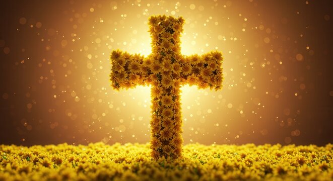 Golden Floral Cross with Yellow Flowers – Meskel Ethiopian Orthodox Festival Celebration