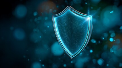 Glowing blue shield against blurred lights, security concept