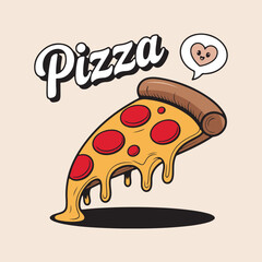 Funny Pizza T-Shirt Design with Cheesy Pepperoni Slice, Creative Typography and Trendy Graphic Illustration for Casual and Streetwear Fashion