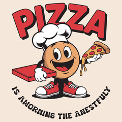 Creative Pizza T-Shirt Design with Delicious Slice, Fun Typography and Cartoon Graphic for Food Lovers and Casual Streetwear