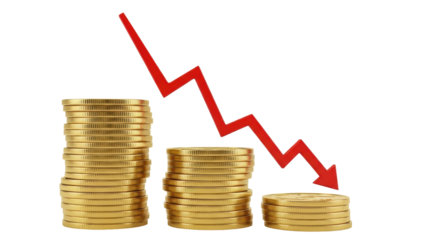 Isolated Decreasing Coins with Red Arrow