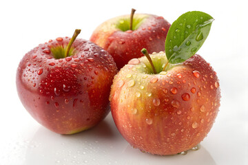 Ripe juicy apples with water drops isolated
