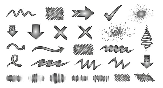 Isolated Doodle Design Elements Set in Gray - Powered by Adobe
