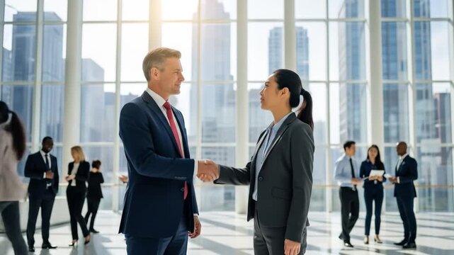 Businesspeople shaking hands, deal, partnership, success