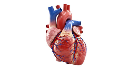 Detailed 3D anatomical illustration of the human heart showcasing veins, arteries, and chambers for medical and educational use