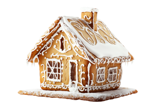Christmas Gingerbread Cookie House Isolated on White and Png Transparent Background