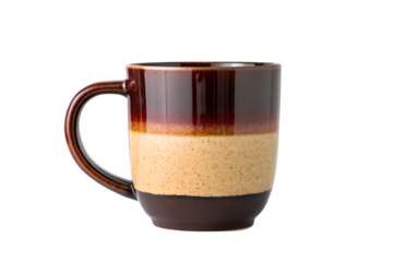 A close-up shot of a classic brown ceramic coffee mug with a warm, earthy gradient design, perfect for enjoying your favorite hot beverages