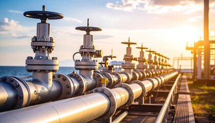 Industrial pipeline network at sunset