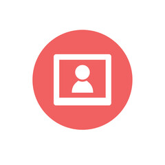 Profile Icon in Red Circle: A minimalist profile icon of a human, set within a digital frame, encased in a vibrant red circle.