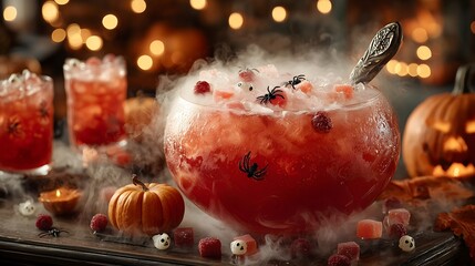 Colorful Halloween party punch featuring spooky decorations and festive elements