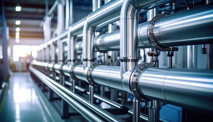 Industrial piping system in a factory