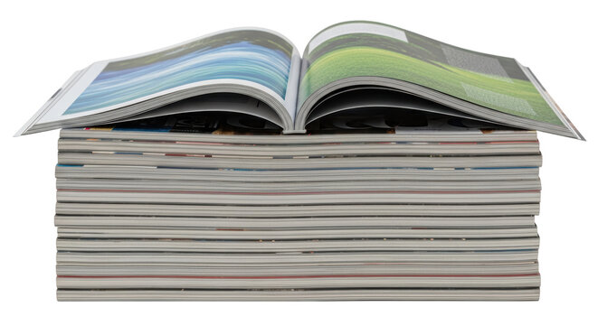 Isolated Stack of Magazines with Open Magazine