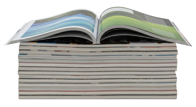 Isolated Stack of Magazines with Open Magazine
