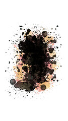 Abstract brush strokes of black and brown powder form a unique textured pile, resembling dried tea leaves on a white background