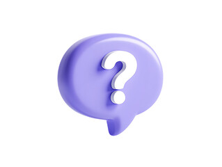 3D Render: Periwinkle Speech Bubble with White Question Mark;  Modern, Minimalist Design, FAQ Concept.