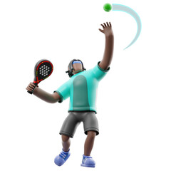 Serving with a padel racket. 3D illustration.