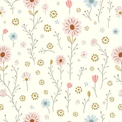 Seamless floral pattern with flowers and leaves for decorative wallpaper design