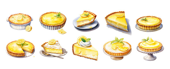 Lemon Tart Clipart Set – Watercolor Citrus Desserts, Pies & Slices