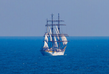 Fototapeta premium Image of the brig Mircea on the Black Sea at Constanta- Romania. It is a training ship belonging to the Romanian Navy