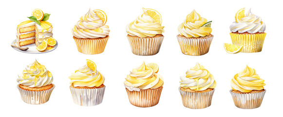 Lemon Dessert Clipart Set – Watercolor Cakes, Cupcakes & Loaves