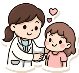 A kawaii-style doctor listening to a heart with a stethoscope, a cute medical design often used in healthcare themes.