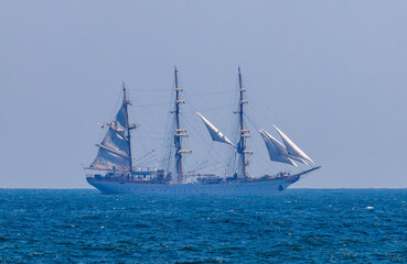 Image of the brig Mircea on the Black Sea at Constanta- Romania. It is a training ship belonging to the Romanian Navy