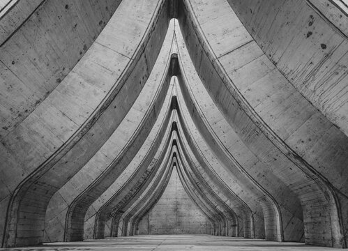 Brutalist modern concrete architecture in Zurich, Switzerland, black and white - Powered by Adobe