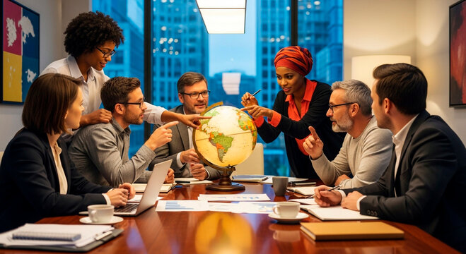 Diverse Business Team in a Global Discussion Around a Table