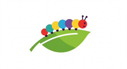 Fototapeta premium Colorful caterpillar with a smiling face crawling on a green leaf in a bright and cheerful illustration vreated with genrated ai