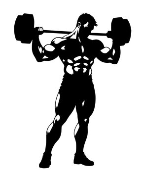 Silhouette of bodybuilder with barbell on shoulders &ndash; Fitness illustration