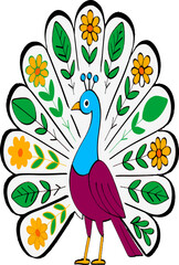 Traditional Indian Motif Animals, Peacock Illustration