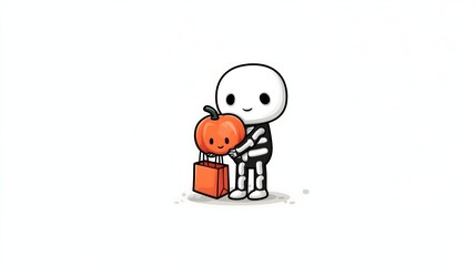 Obraz premium Cute skeleton character enjoying Halloween while hugging a smiling pumpkin in a festive atmosphere