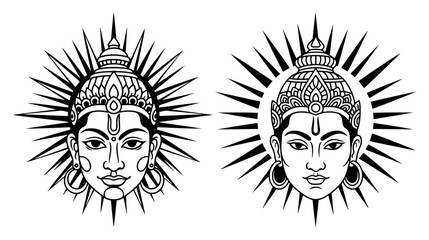 Vector icons of the Hindu god Lord Rama with a divine radiant halo