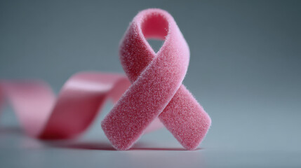 Fototapeta premium Light Gray Background Support the Fighters Ribbon Banner for Breast Cancer Awareness