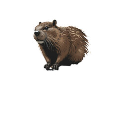 Illustration of a brown beaver with detailed fur and whiskers sitting on a black background