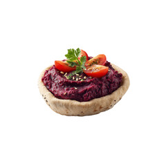 Delicious Beetroot Dip in Pita Bread with Cherry Tomatoes and Sesame Seeds