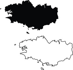 Map of Brittany Bretagne France Silhouette Flat and Outline Design