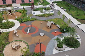 aerial view of the playground of new residential neighborhood 