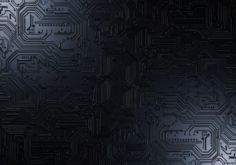 A dark, intricate abstract background resembling a futuristic circuit board with glowing blue lines and metallic textures