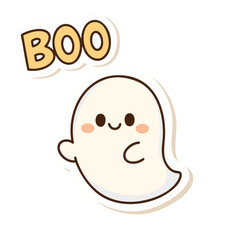 Obraz premium A kawaii Halloween ghost icon, with a playful and spooky style, used for Halloween or spooky-themed designs.