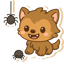 A kawaii werewolf with spiders icon, representing a spooky Halloween character with a cute werewolf design.