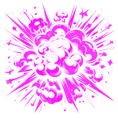 Vibrant Pink Explosion with Starbursts and Clouds	 Isolated on a transparent background