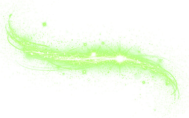 Abstract Vivid Green Light Streaks with Glittering Particles Isolated on a transparent background