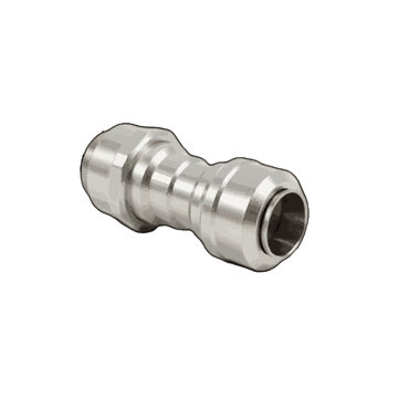 Straight metal hose connector, industrial, silver plumbing fitting-