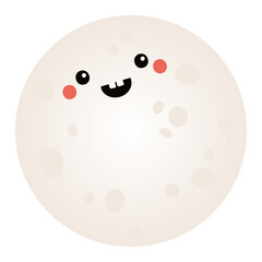 Obraz premium Full moon with kawaii face isolated on transparent. Flat vector illustration. Cute cartoon character. Mid Autumn Festival, Tsukimi, Chuseok design element, holiday clip art