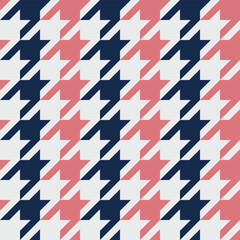 Fototapeta premium Fashionable hounds tooth seamless pattern. White, navy blue and coral red background. Vector illustration