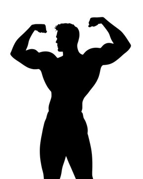Bodybuilder silhouette flexing double biceps pose