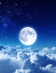 Full moon over a cloudy night sky