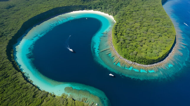 Halocline Mauritius Aerial view ocean and fresh water river